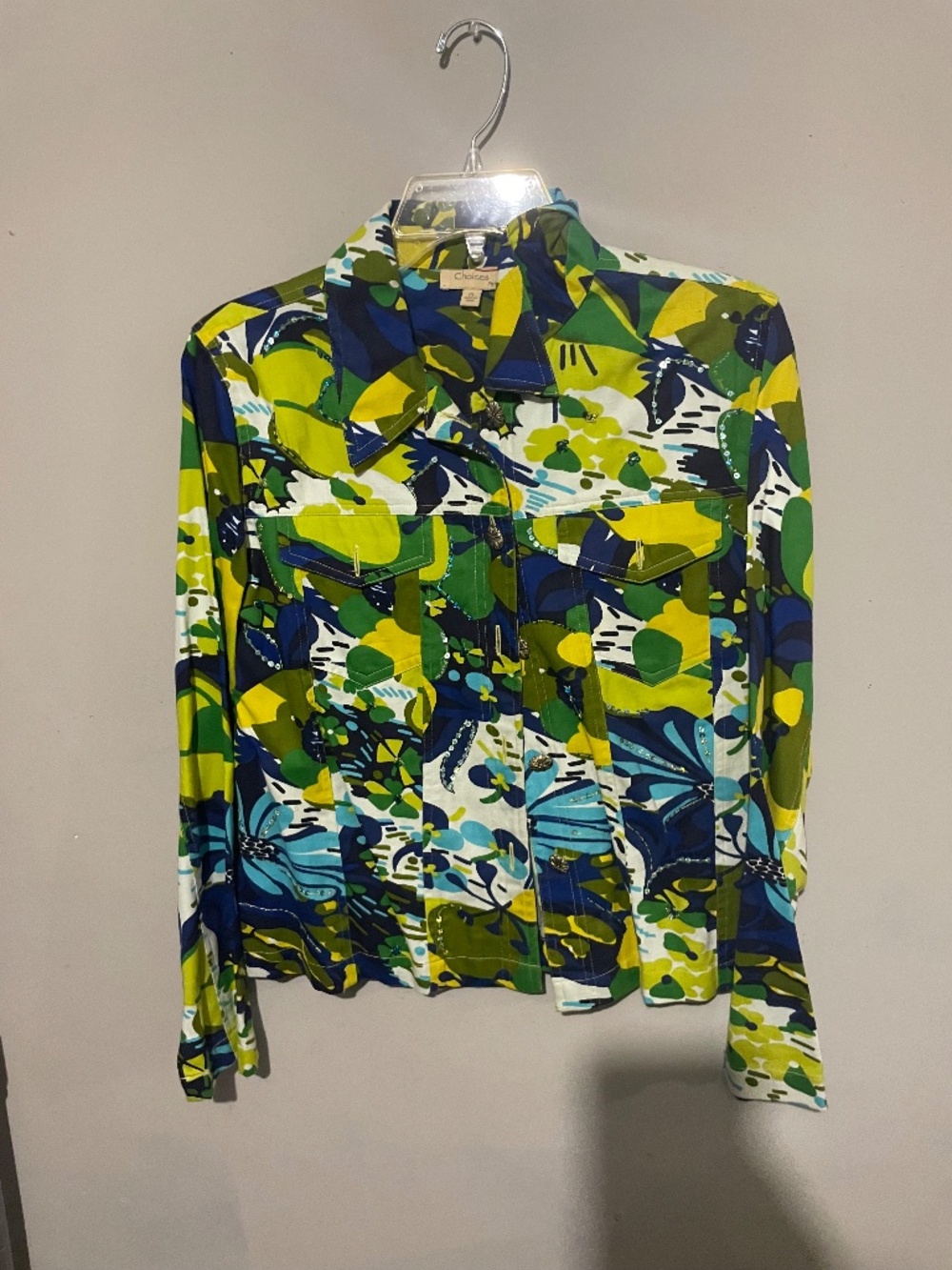 Choices petite women’s size petite large, green, floral, multicolor jacket